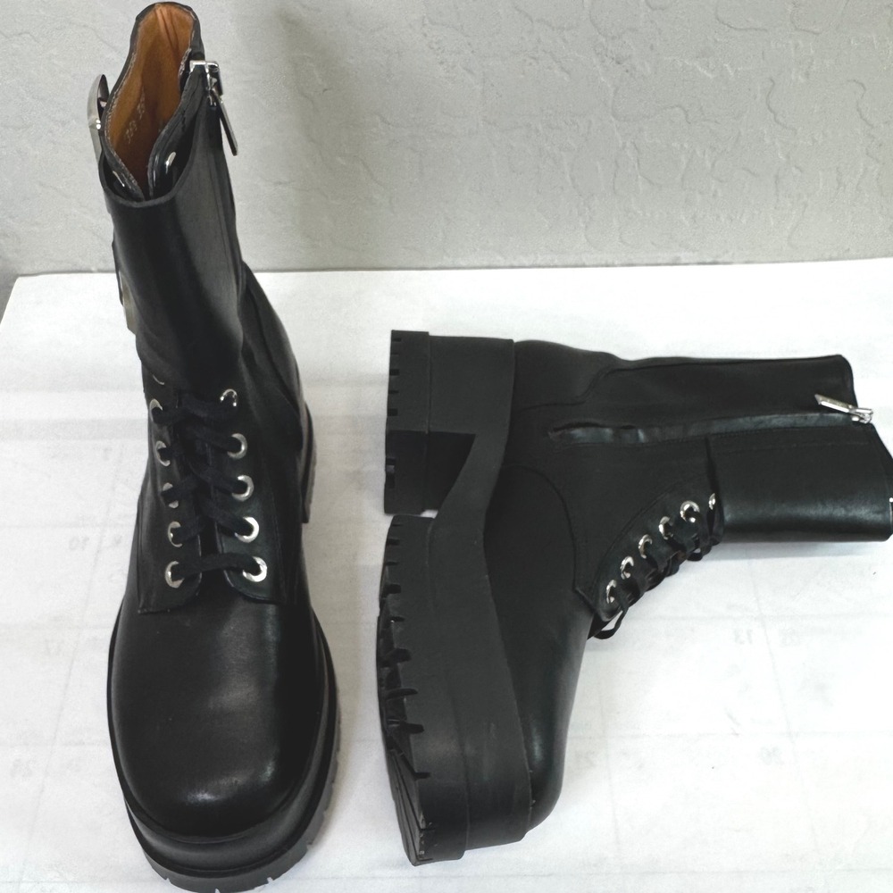 Clergerie Paris Willy Wom 6-6.5 EU36.5 Black Leather Buckle Platform Combat Boot